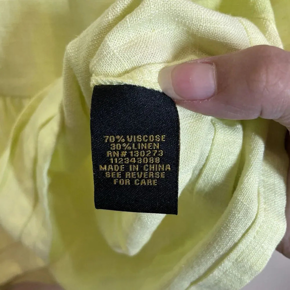 lee yellow linen blend peplum button front top womens size L short sleeve - Picture 6 of 11